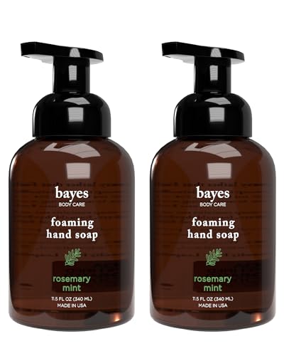 Bayes Foaming Hand Soap, Plant-Derived - Aromatic and Nourishing Hand Wash, Infused with Natural Essential Oils - USDA Certified Biobased - 11.5 Ounce, Rosemary Mint, 2 Pack