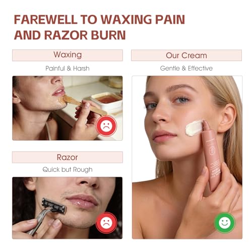 Facial Hair Removal Cream for Women, 2-in-1 Gentle Face Hair Removal Cream with Soothing Cream, Depilatory Creams for Sensitive Skin, Face Chin Upper Lip Hair Remover for Smooth Soft Skin, 2.03 Fl Oz