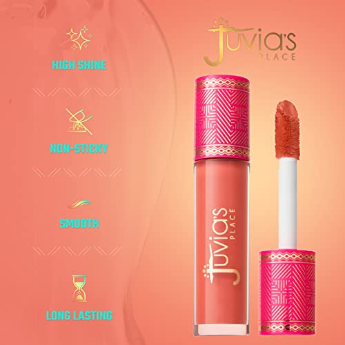 Juvia's Place Lip Gloss Rich-Nude Liquor High Shine Bronzed Honey Rose, Long Lasting, Glides on Richly and Smoothly, 16 oz