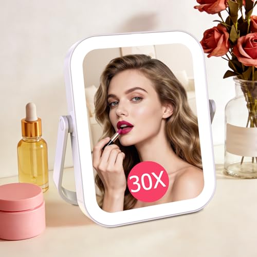 FUNTOUCH 30X Magnifying Travel Mirror with 3000mAh Light