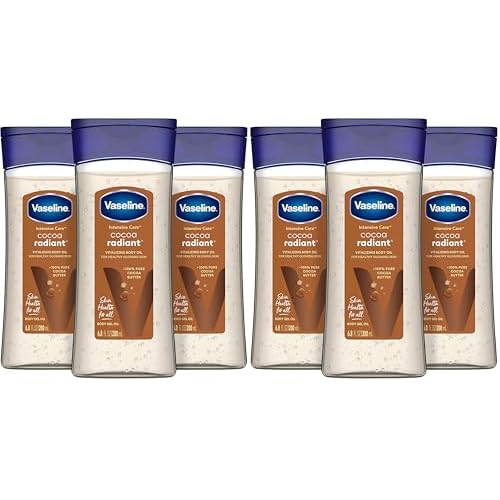 Vaseline Intensive Care Cocoa Radiant Pack of 3 for Glowing Skin Body Gel Oil Made with Pure Cocoa Butter + Replenishing Oils 6.8 oz, (Pack of 6)