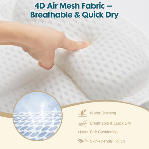 Bath Pillow for Tub with 4D Air Mesh & Suction Cups