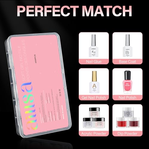 AILLSA Extra Short Coffin Nail Tips - 450PCS Acrylic Gel Full Cover