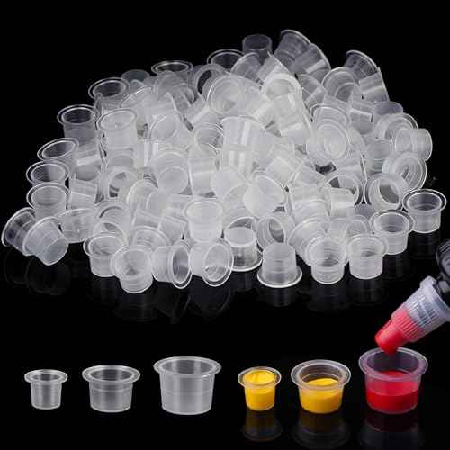 Tattoo Ink Caps Cups - Autdor Mixed 300pcs Tattoo Cups Pigment Caps Disposable Tattoo Ink Cups for Microblading Permanent Makeup Tattoo Pigment Clear Holder Container Caps Tattoo Supplies