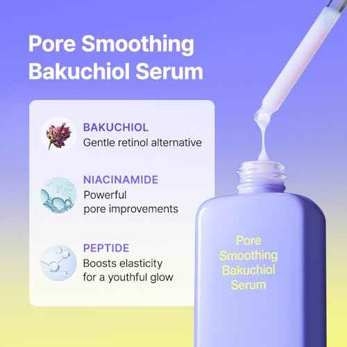 By Wishtrend Pore Smoothing Bakuchiol Serum 1.01 Fl Oz, Pore Minimizer Enhanced with Bakuchiol & Niacinamide, Peptide, Increase production of Collagen Fiber, for saggy & enlarged pores