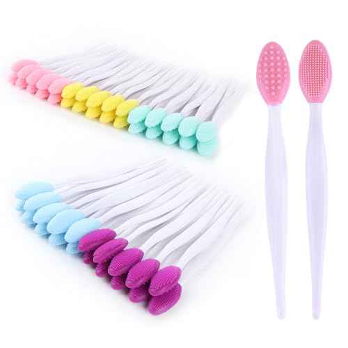 50 Pcs Lip Scrub Brush,Lip Scrubber Exfoliator,Double-Sided Silicone Lip Brush Tool for Men Women Lip Lightening, Lip Exfoliator Scrubber Tool for Dark Lips