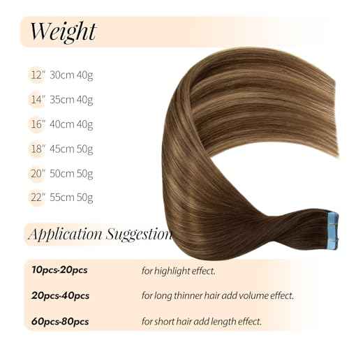 Tape in Hair Extensions Human Hair,20pcs 16 Inch Hair Extensions Real Human Hair Tape in Straight Invisible Tape in Hair Extensions for Women (4T27P4, 16 Inch)