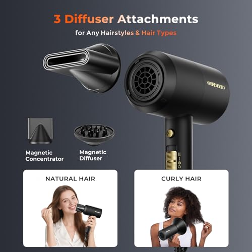 SHRATE Ionic Hair Dryer 1800W with Diffuser & Attachments
