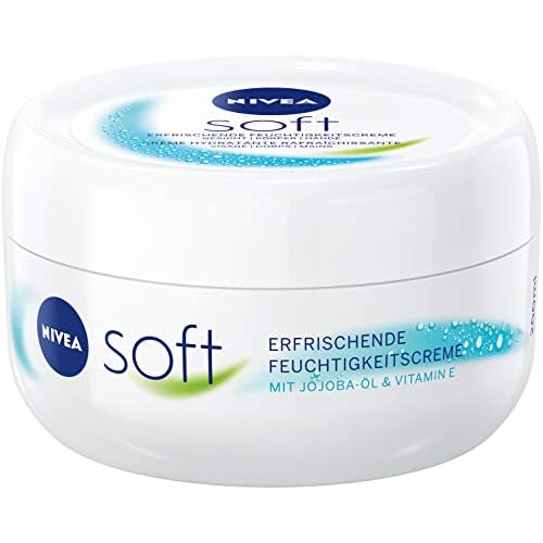 NIVEA Soft erfrischende Feuchtigkeitscreme (200 ml), pflegende Soft Creme mit Vitamin E und Jojoba-?l, schnell einziehende Hautcreme