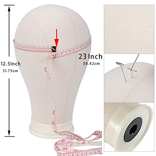 23 Inch Wig Head,Wig Stand Tripod with Head,Canvas Wig Head,Wig Head Stand with Mannequin Head for Wigs,Manikin Canvas Head Block Set for Wigs Making Display with Table Clamp, Wig Cap and T pins…