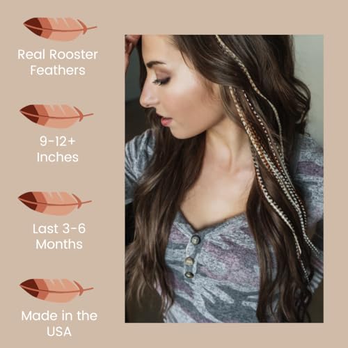 Natural Hair Feathers Kit with Pliers, Beads & Loop Tool