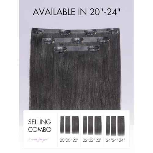LUVME HAIR Clip in Hair Extensions, Silky Straight Human Hair Clip in Extensions for Women, Natural Black Hair Extensions, 70g 3pcs 20 Inch