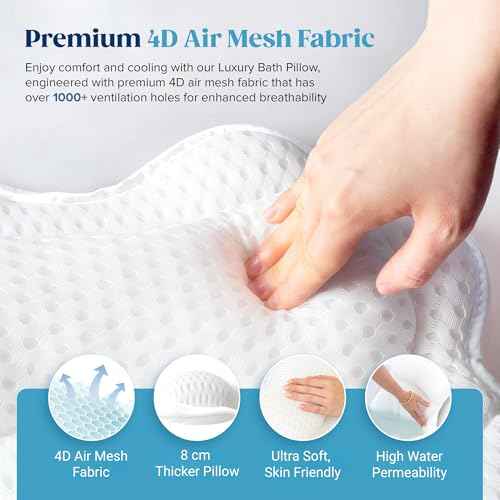 Bath Pillow, Luxury Bathtub Pillow, Extra Soft Bath Pillows for Tub Back Neck and Head Support, Non-Slip Suction, Spa Gifts for Women, 4D Air Mesh Cushion