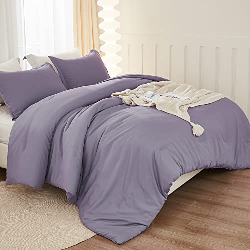 Litanika Grayish Purple Comforter Set Twin/Twin XL Size, 2 Pieces Lightweight Solid Bedding Comforter Set, All Season Fluffy Bed Set (66x90In Comforter & 1 Pillowcase)