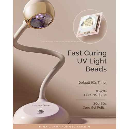 MelodySusie Gooseneck Cordless UV Nail Lamp with Adjustable Light Angle, S-Pro09M 2-In-1 Rechargeable Fast Curing Nail Dryer Cures All Gels, Especially Rhinestone Glue & Liner Gel Polish