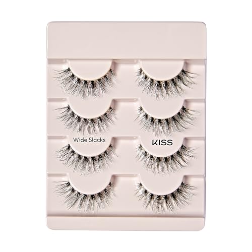 KISS The New Natural, False Eyelashes, 'Wide Slacks', 12mm, Includes 4 Pairs Of Lashes, Easy to Apply, Reusable Lash Clusters