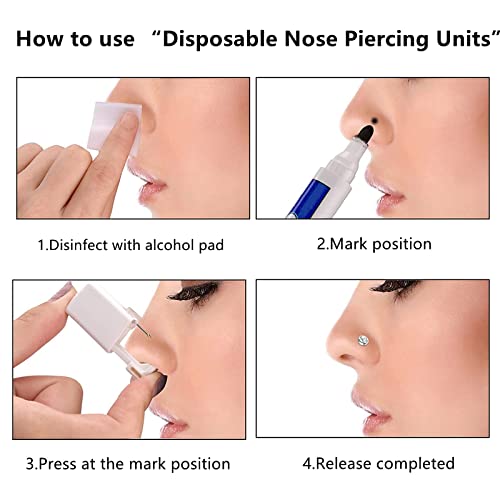Nose Piercing Kit - 3 Self Piercing Guns with Hypoallergenic Studs & Rings