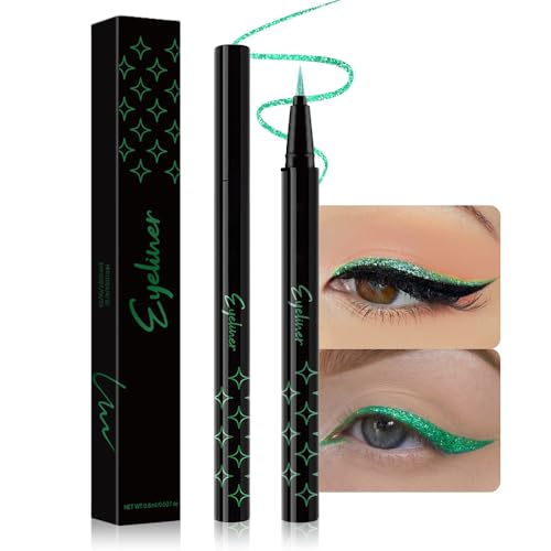 Green Metallic Glitter Liquid Eyeliner Pen ? Long-Lasting Sparkly Waterproof Eyeliner for Women & Men ? Tattoo-Effect Eye Makeup for Parties ? Delineador L?quido con Brillo 06