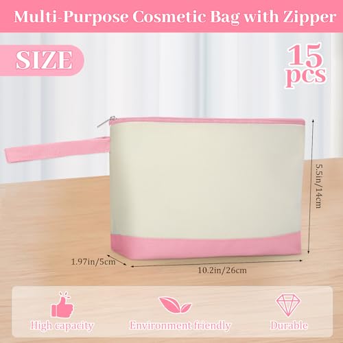 Silkfly 15 Pcs Cotton Canvas Makeup Bags Canvas Cosmetic Zipper 10.2 x 5.5 x 2 Inches Blank DIY Pouch Bag Bulk with Bottom Pencil Case Travel Toiletry Pouch for Women (Fashion Color)