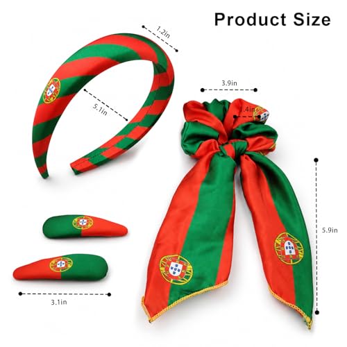 Portugal Flag Hair Accessory Set - 4-Piece Includes Headband & Clips