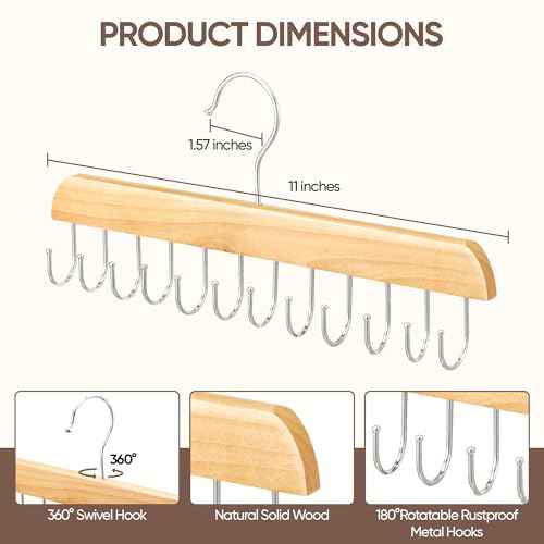 ¡¼2 Pack¡½ Wood Hair Extension Holder for Hair Storing, Washing, Drying, Coloring, Styling, Foldable Belt Hanger, Rotating Multi-Purpose Hooks Hanger, Hanging Closet Organizer