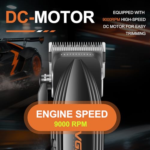 VGR 889C Professional Hair Clippers for Men, 9000RPM Cordless Barber Clippers with Ceramic & MIM Blades, 6 Magnetic Guide Combs, LED Display, USB Charging Base, Mens Grooming Kits for Barber