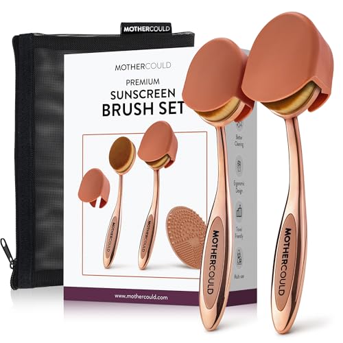 Mothercould Premium Sunscreen Brush Set ? Kids & Baby Sunblock Applicator with Metal Handles, Travel Bag, 2 Brushes, 2 Caps, & Cleaning Mat ? Rose Gold ? Mess-Free Sun Care (2 Pack) (Rose Gold)