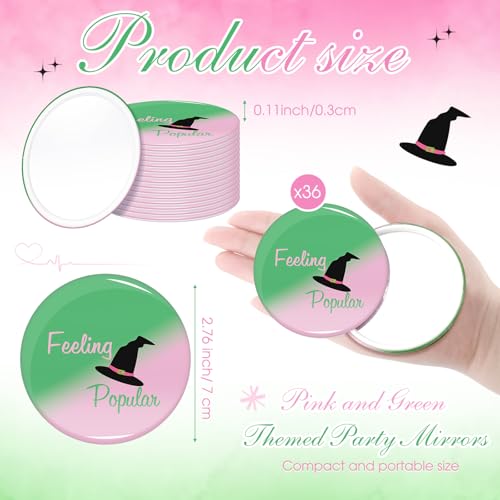 Chunful 36 Pcs Green Pink Halloween Party Favors Witch Gifts for Women Witch Mini Compact Mirror Bulk Travel Makeup Pocket Mirror Gift for Movie Fan Guests Wizard Party Favors