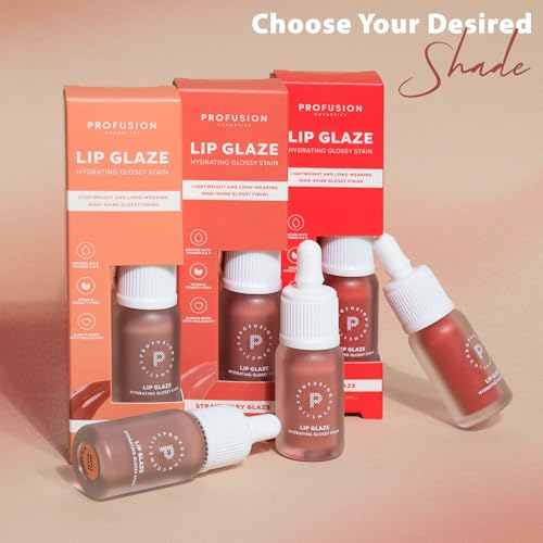 Profusion Cosmetics Lip Glaze Tinted Lip Gloss - Hydrating Lip Stain with Vitamins A & E, Buildable Color, Long Wearing Glossy Finish with Non-Sticky Formula, 7 Stunning Shades (Maple Glaze)