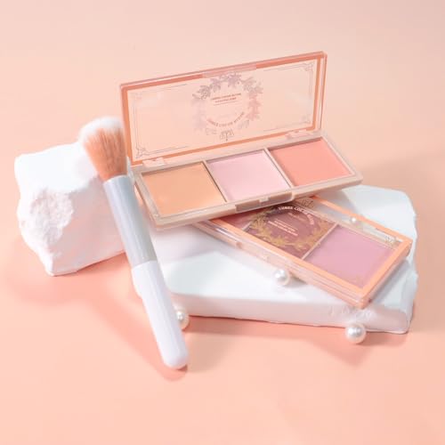 HHLTOH 3-Color Matte Blush Palette with Brush - Contour & Bronzer Makeup Set
