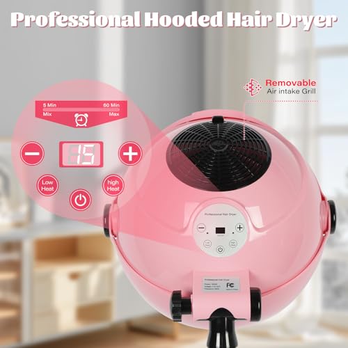 Professional Hooded Hair Dryer with Stand, 3 Temperature Settings