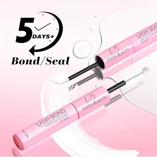VEYESBEAUTY Lash Clusters Kit Individual Eyelash Extensions Thin & Invisible Band DIY False Eyelashes Newbie's Five-Second Series Wispy Lash Tray, Dreamy KIT with Bond&Seal Remover Applicator
