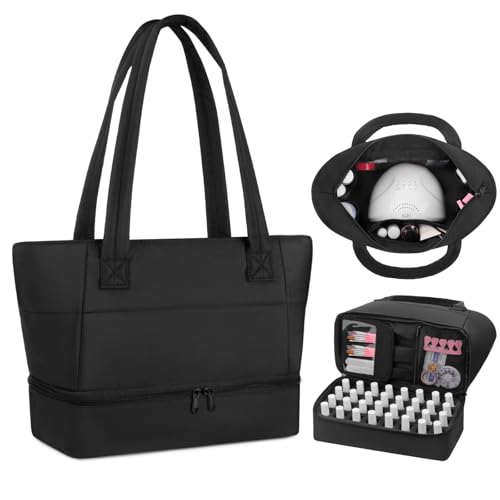 Black Nail Polish Organizer Bag Holds 32 Bottles Travel-Friendly Storage Case