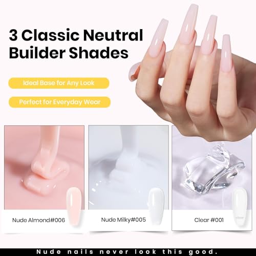 Beetles Hard Gel Nail Kit with 3 Colors, Nude & White, Builder & Tip Extensions