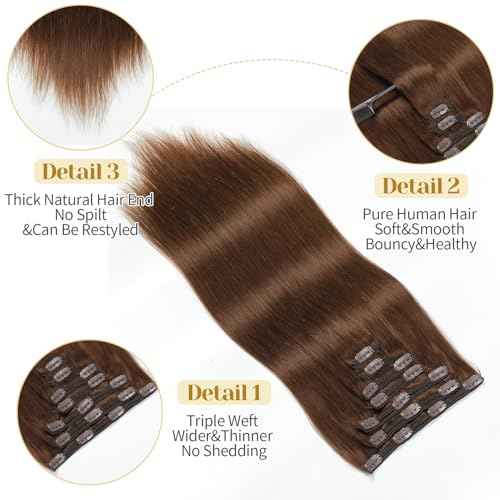 Clip in Hair Extensions Real Human Hair, Chocolate Brown ? 24 Inch 7pcs 180g/Pack, Soft Hair Extensions Real Human Hair Clip ins Straight for Women, Capable for all Occasion (#4 24 Inch)