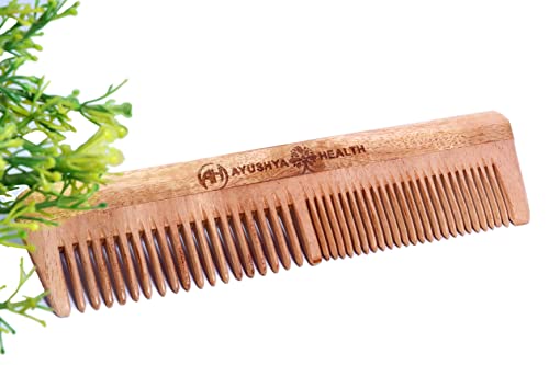 AYUSHYA HEALTH Handmade Neem Wood Comb for Women and Men, Wide Tooth, Anti Dandruff, Dual Teeth, Handcrafted, Ecofriendly, Hair Friendly, 7 Inch, Pack of 1