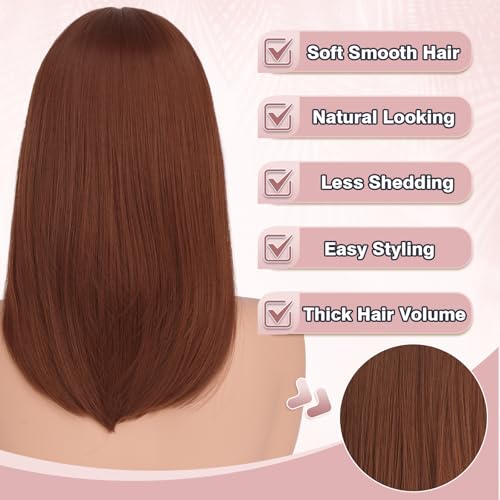 Haloo Auburn Bob Wig with Bangs 16 Inch Heat Resistant