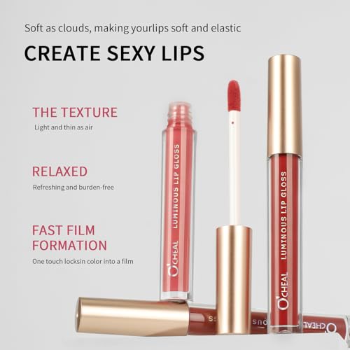 O'CHEAL 10Pcs Luminous Liquid Lipstick Makeup Set, Luminous liquid Long-Lasting Wear Non-Stick Cup Not Fade Waterproof Lip Gloss Series 7030