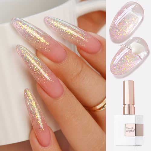 Double Rhythm Sugar Pink Glitter Gel Polish 15ml for Nail Art & Manicure