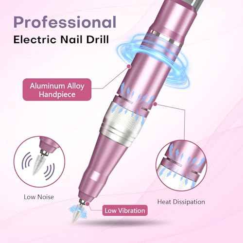 Nail Drill Electric Nail File Kit 45000 RPM Professional Efile Nail Set,Cordless Portable Rechargeable Acrylic Gel Nail Polish Remover Machine Pedicure Manicure Tool with 11 Bits for Salon Home
