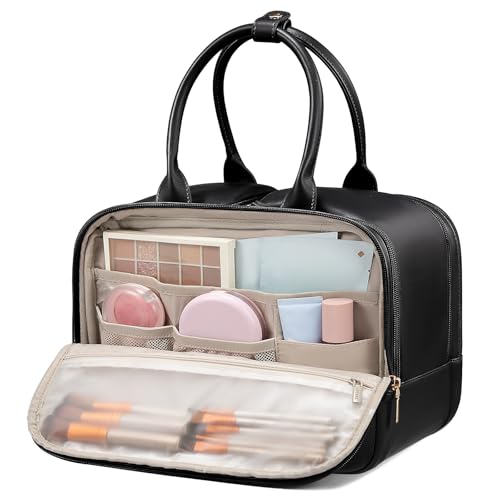 LOVEVOOK Waterproof Leather Travel Toiletry Bag for Women, Large Makeup Organizer