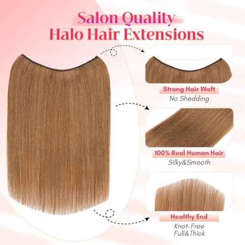 Rich Choices Real Human Halo Hair Extensions for Women Invisible Wire Hair Extensions 100% Human Remy Halo Hair 12 Inch #6 Light Brown