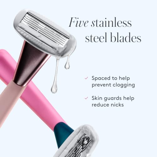 Athena Club Women's Rose 5-Blade Razor Kit with 5 Refill Blades – Gentle & Moisturizing