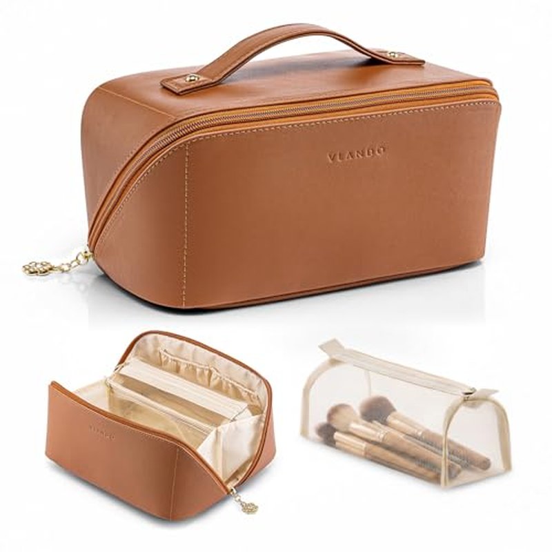 VLANDO Makeup Bag 9.1" Travel Toiletry Organizer Brown
