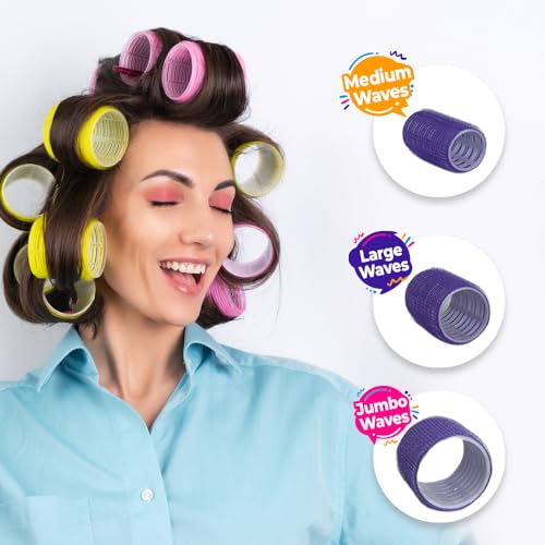 25-Piece Hair Rollers Set - Heatless Curlers for Long, Short, Medium Hair - Velcro Rollers with Clips & Comb for Blowout Look - Jumbo & Large Curlers for No Heat Styling