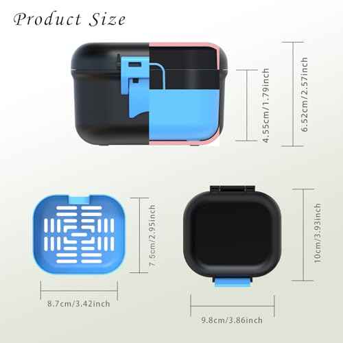 BVN Leak-Proof Denture Case, Denture Cup for Soaking Dentures, Retainer Cleaning Case Black and Bule Dent