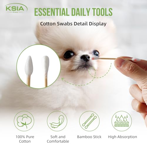 KSIA Klear Cotton Swabs 500 Count - Double Tipped Ear & Makeup Cotton Buds - 5 Pack Bag