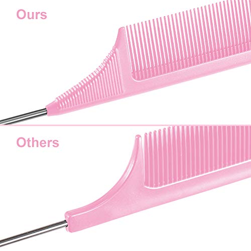 Pink Carbon Fiber Hair Comb with Metal Rat Tail - 9 Inch Styling Tool