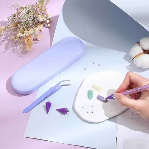 Tatuo Rhinestone Picker Tool Set Wax Pen for Rhinestones Diamond Art Painting Dual Head Dotting Pen with 2 Extra Wax Tips and 1 Nail Art Tweezer for Nail Art DIY Crafts (Purple)