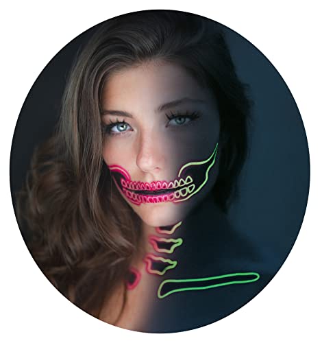 Neon Skull Face Temporary Tattoo - Glow in the Dark, Waterproof
